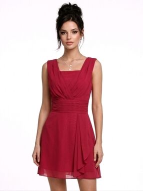 MM July Red Square Pleated Neck Corset Lace-Up Back Chiffon Mini Dress Size 8